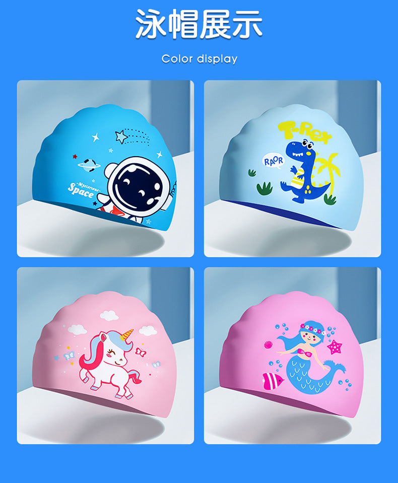 Cute Children's Swimming Cap – Long Hair-Friendly, Waterproof & Comfortable Fit