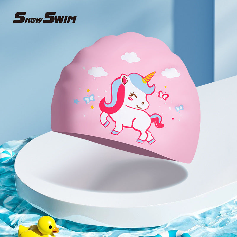 Cute Children's Swimming Cap – Long Hair-Friendly, Waterproof & Comfortable Fit