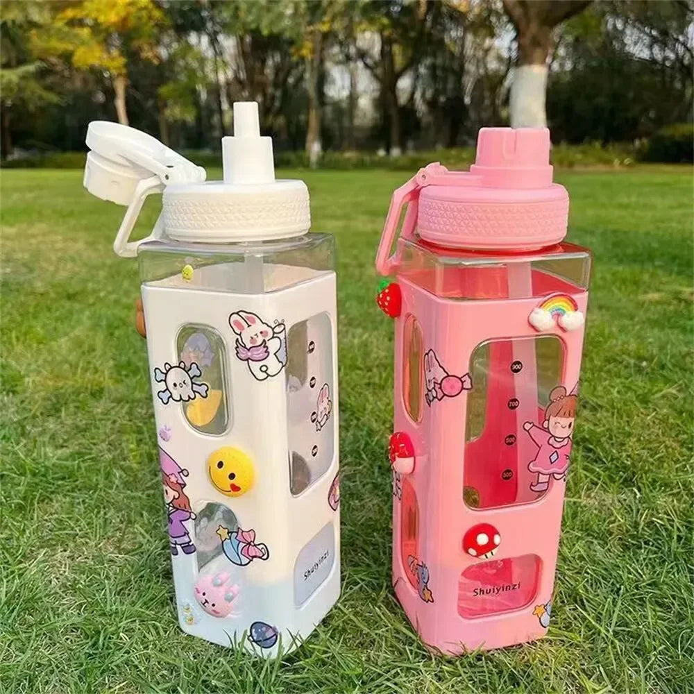 700ml Cute Bear Water Bottle – BPA-Free with Straw & Leak-Proof Design