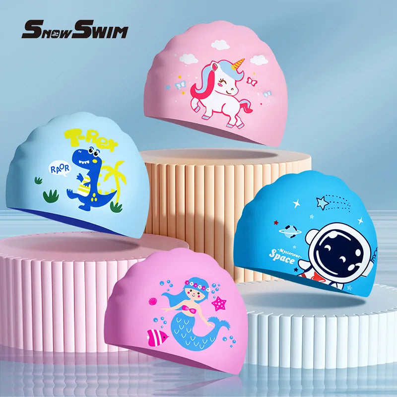 Cute Children's Swimming Cap – Long Hair-Friendly, Waterproof & Comfortable Fit