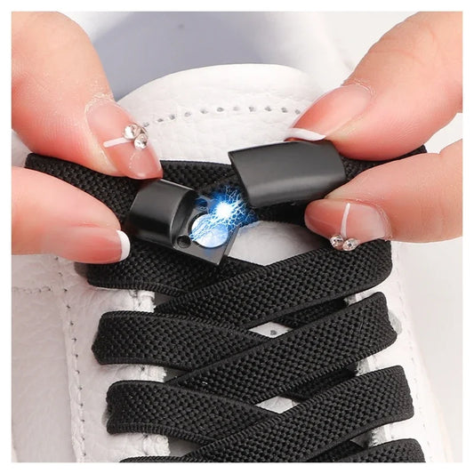 1 Pair Magnetic Shoelaces Without Ties Metal Lock Elastic Shoe Laces Flats Sneakers Running Tennis Lazy Shoelace Accessories