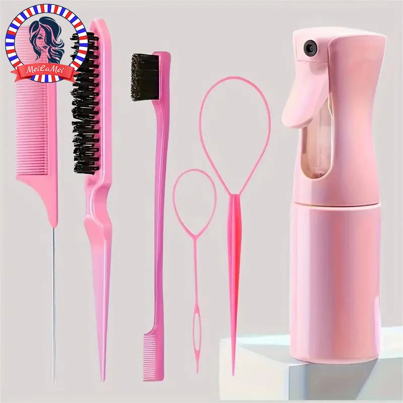 6pcs Professional Hair Brush Set – Teasing Comb, Rat Tail Comb & Edge Control Brush