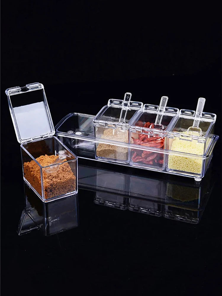 4-Piece Transparent Spice Storage Box Set – Keep Your Kitchen Organized