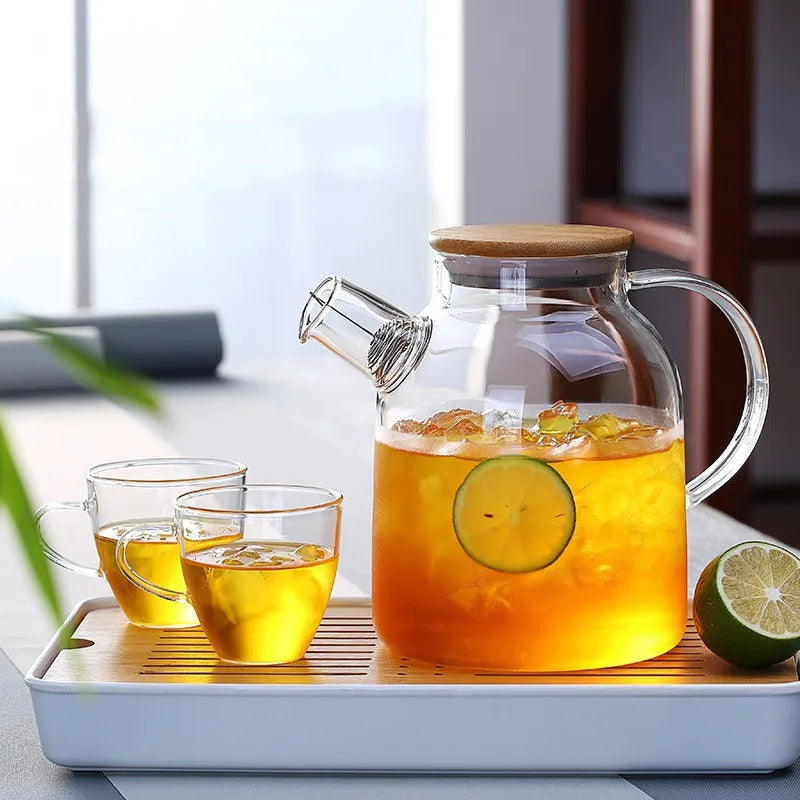 Heat-Resistant Glass Teapot – 1L & 1.8L with Wooden Lid & Removable Filter