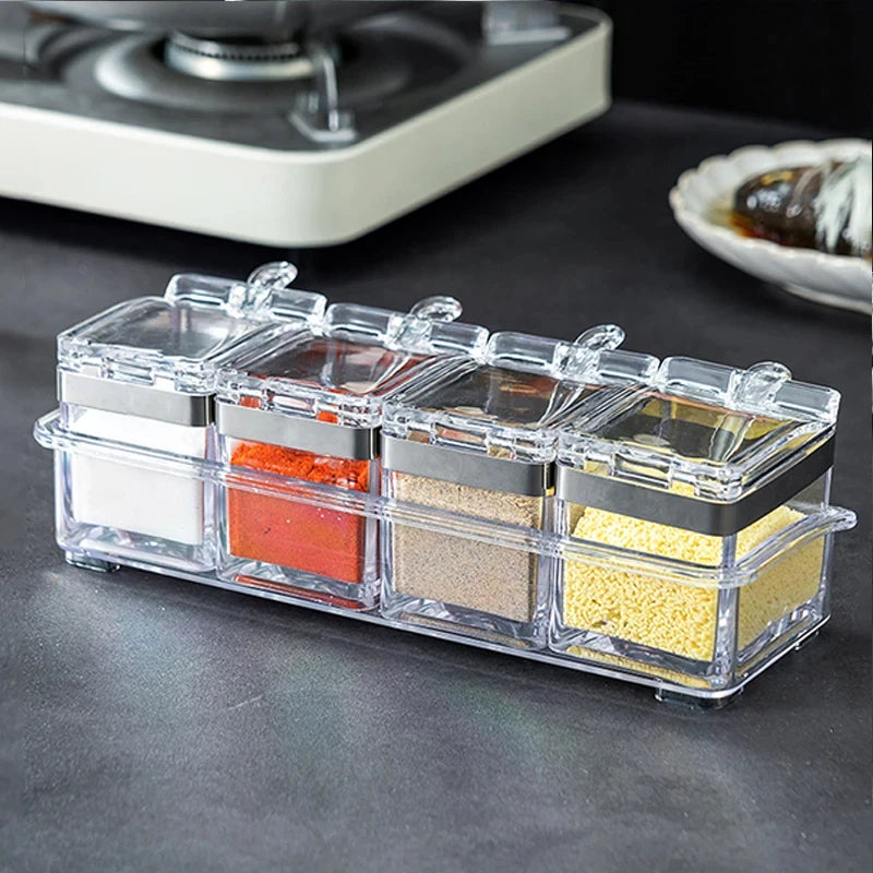 4-Piece Transparent Spice Storage Box Set – Keep Your Kitchen Organized