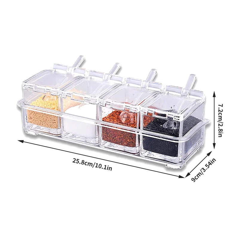 4-Piece Transparent Spice Storage Box Set – Keep Your Kitchen Organized