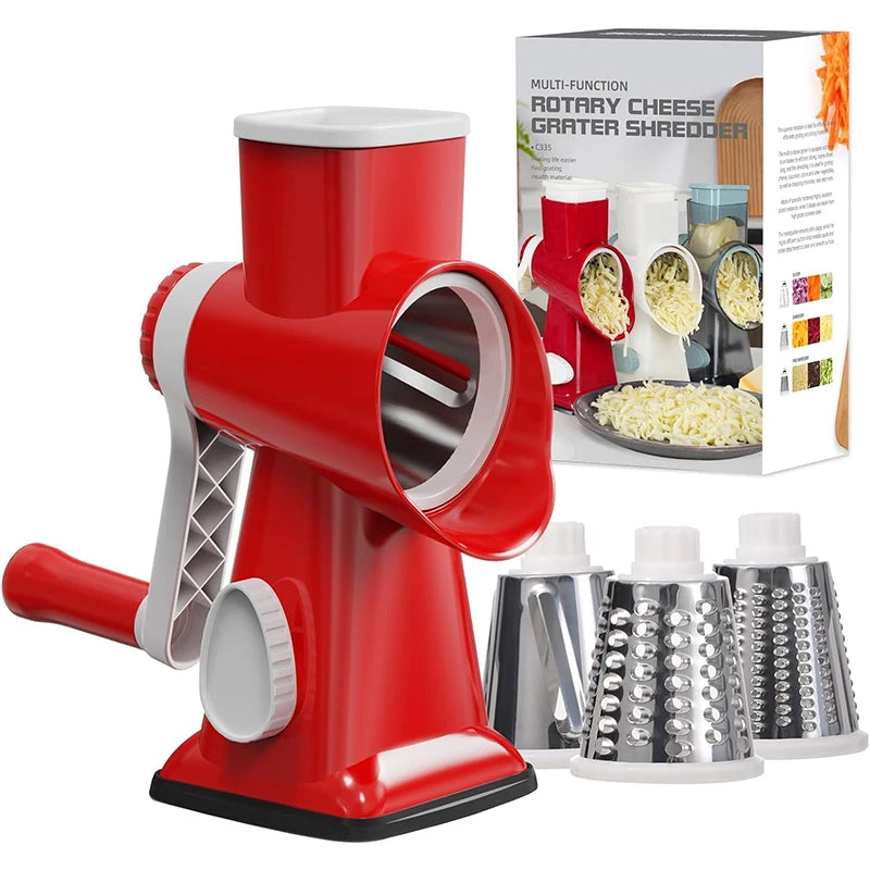 3-in-1 Rotary Cheese Grater – Versatile Manual Vegetable & Nut Shredder