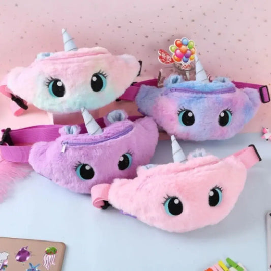 Children's Fanny Pack Cute Unicorn Plush Toys Belt Gradient Color Chest Bag Cartoon Coin Purse Travel Chest Bag Girls Waist Bag