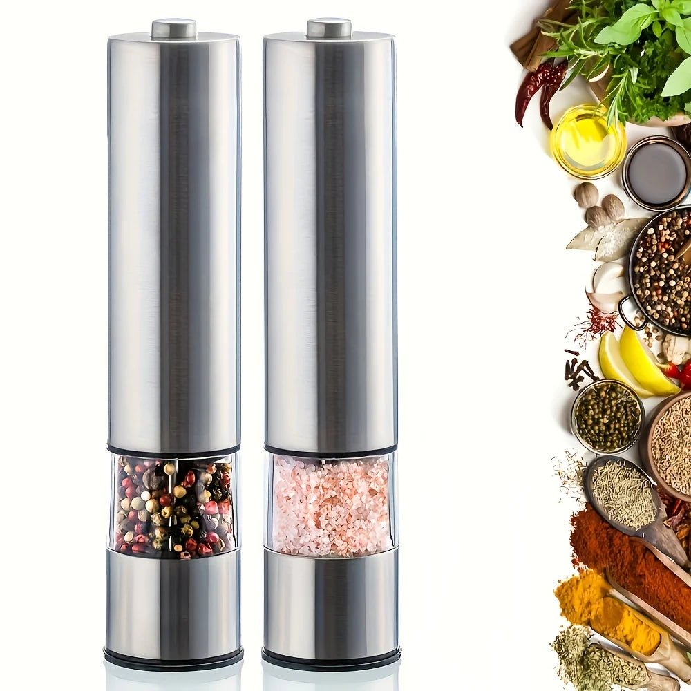 Electric Salt & Pepper Grinder Set – One-Handed Stainless Steel Spice Mill with LED Light