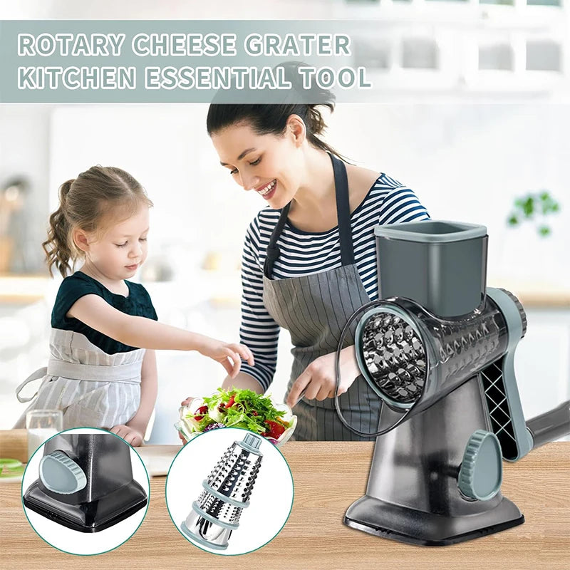 3-in-1 Rotary Cheese Grater – Versatile Manual Vegetable & Nut Shredder