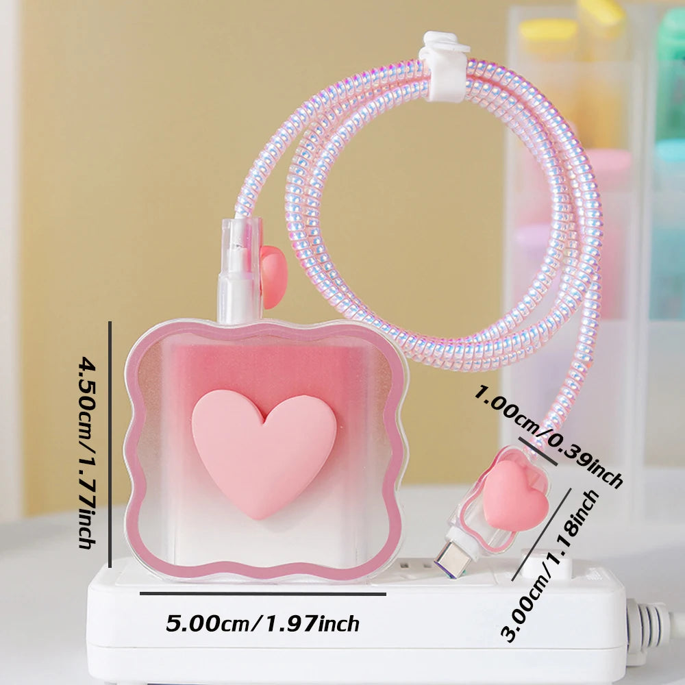 4-in-1 Charger Cable Protector – Love Heart Design Cover for iPhone 15/14/11 & 20W