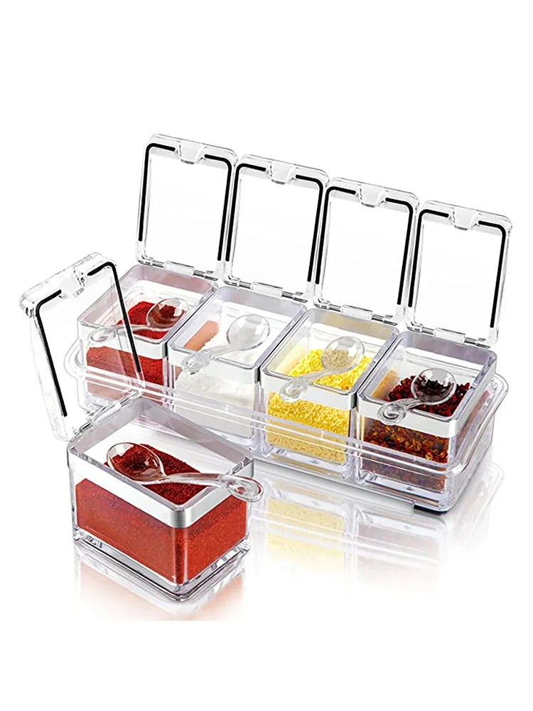 4-Piece Transparent Spice Storage Box Set – Keep Your Kitchen Organized