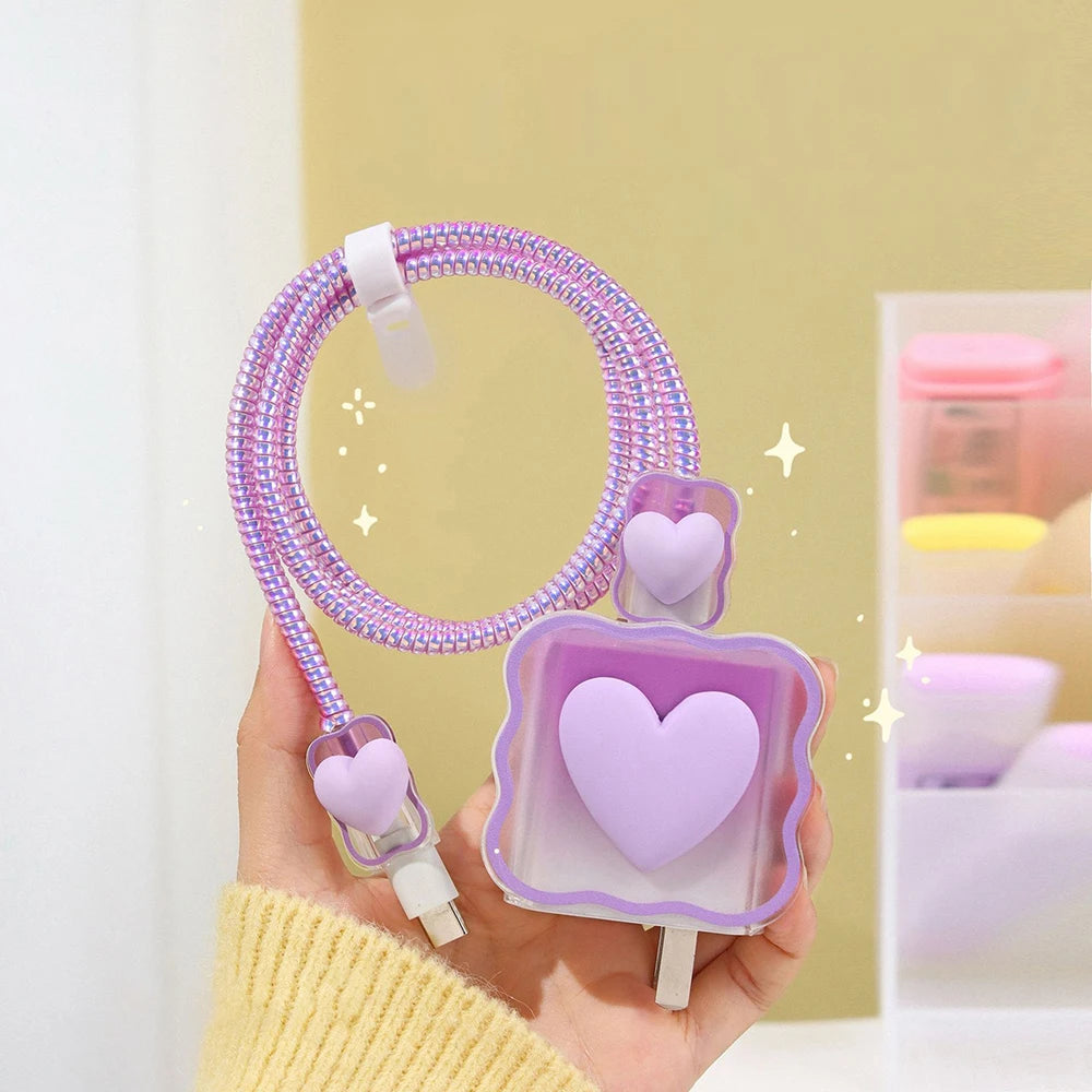 4-in-1 Charger Cable Protector – Love Heart Design Cover for iPhone 15/14/11 & 20W