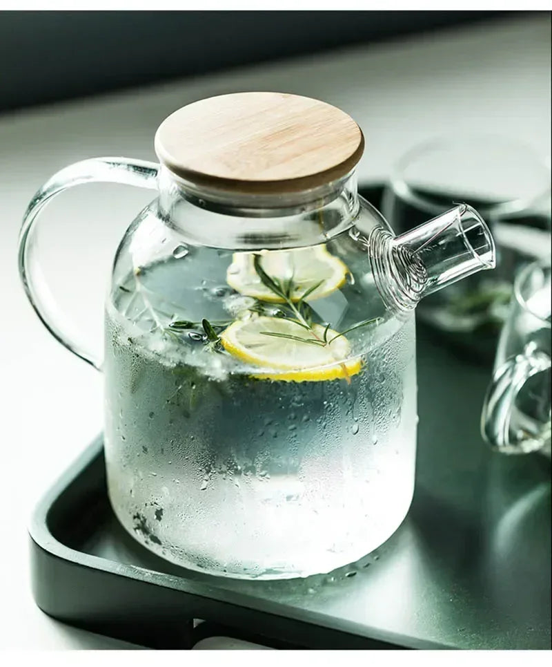 Heat-Resistant Glass Teapot – 1L & 1.8L with Wooden Lid & Removable Filter