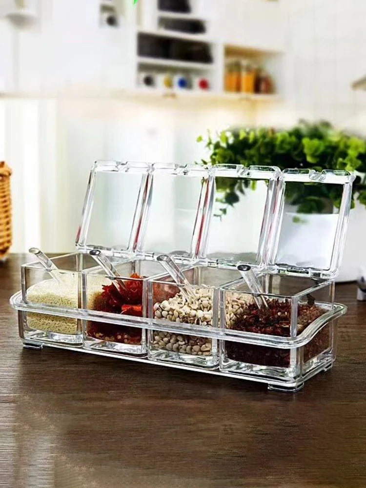 4-Piece Transparent Spice Storage Box Set – Keep Your Kitchen Organized