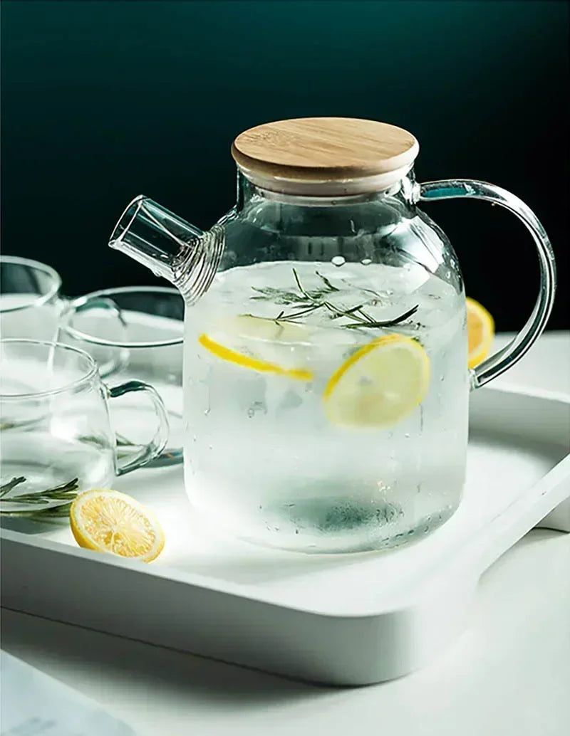 Heat-Resistant Glass Teapot – 1L & 1.8L with Wooden Lid & Removable Filter