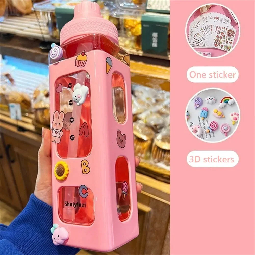 700ml Cute Bear Water Bottle – BPA-Free with Straw & Leak-Proof Design