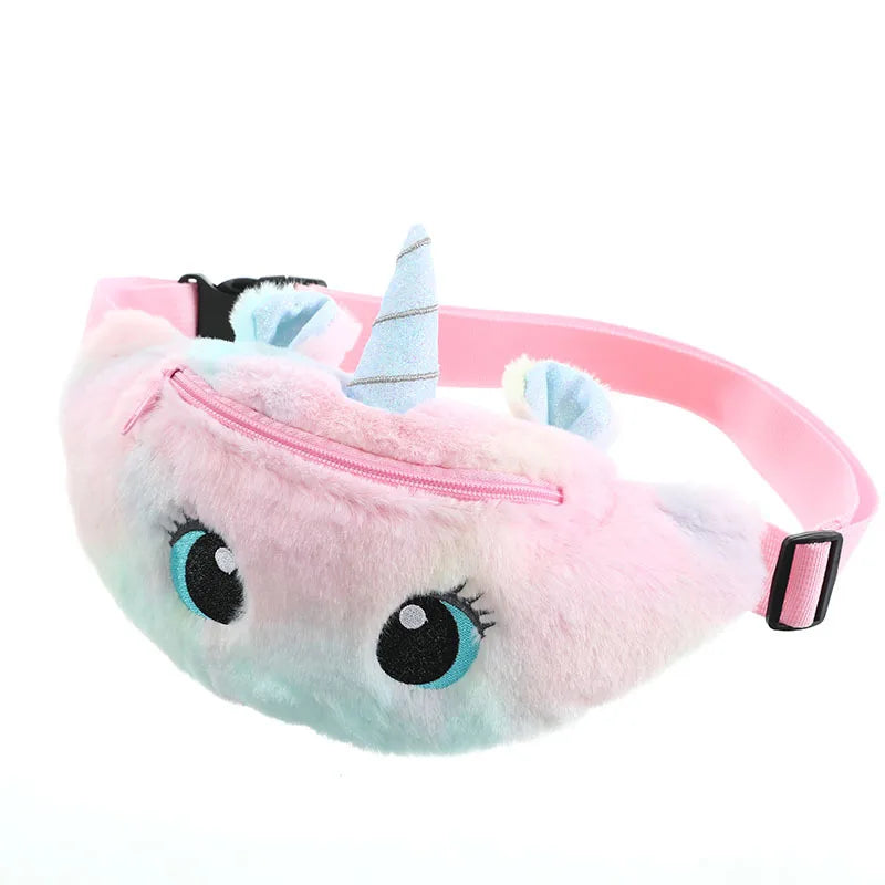 Children's Fanny Pack Cute Unicorn Plush Toys Belt Gradient Color Chest Bag Cartoon Coin Purse Travel Chest Bag Girls Waist Bag