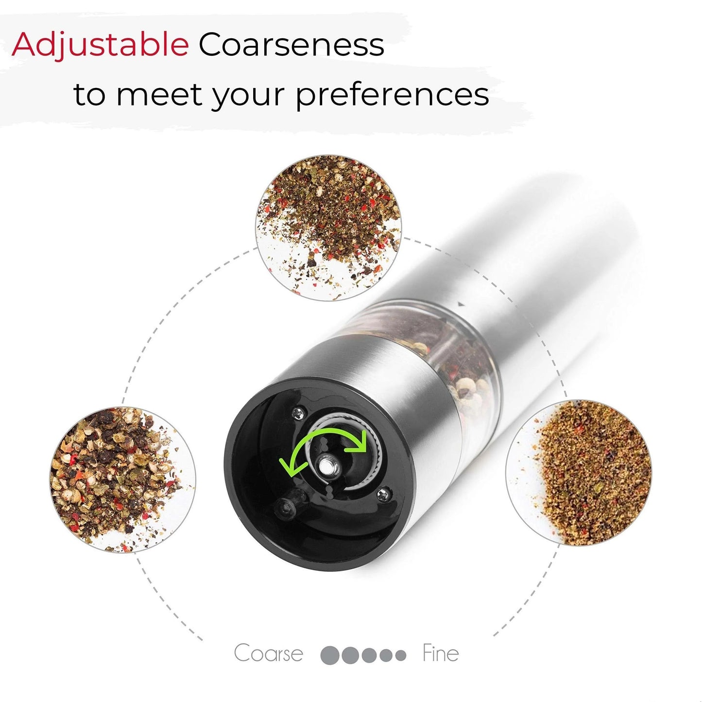 Electric Salt & Pepper Grinder Set – One-Handed Stainless Steel Spice Mill with LED Light