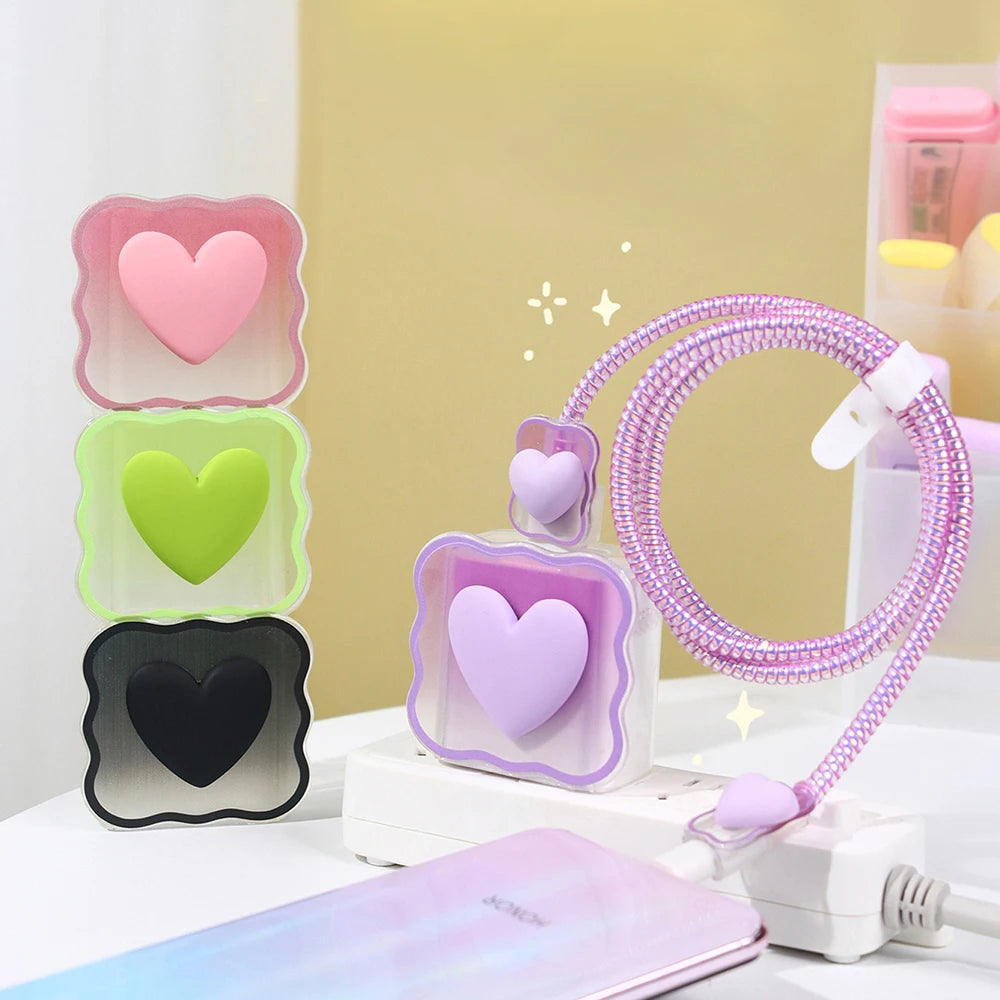 4-in-1 Charger Cable Protector – Love Heart Design Cover for iPhone 15/14/11 & 20W