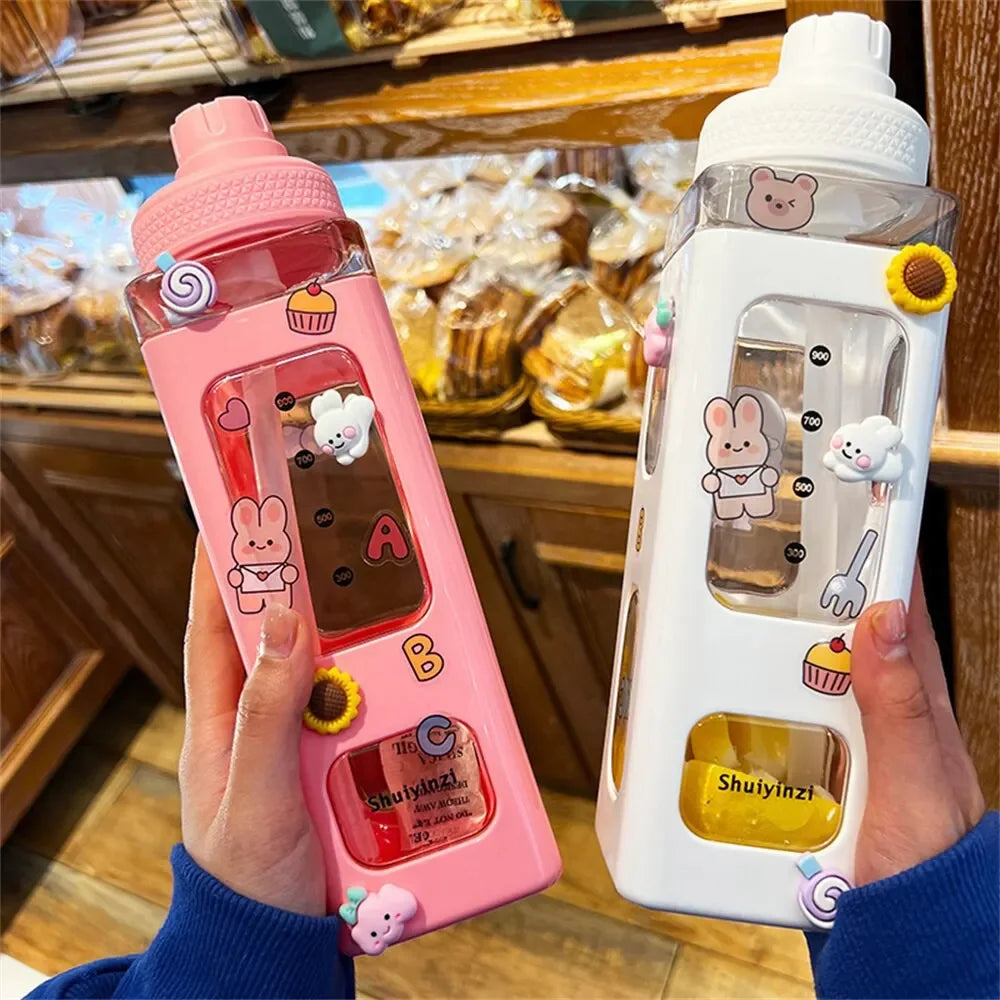 700ml Cute Bear Water Bottle – BPA-Free with Straw & Leak-Proof Design