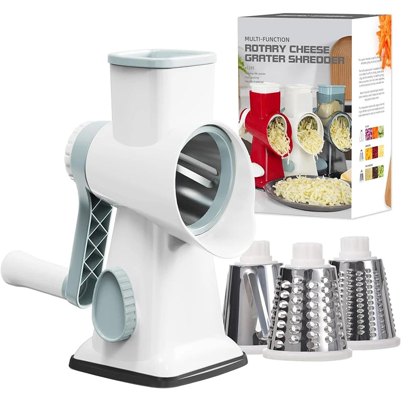 3-in-1 Rotary Cheese Grater – Versatile Manual Vegetable & Nut Shredder