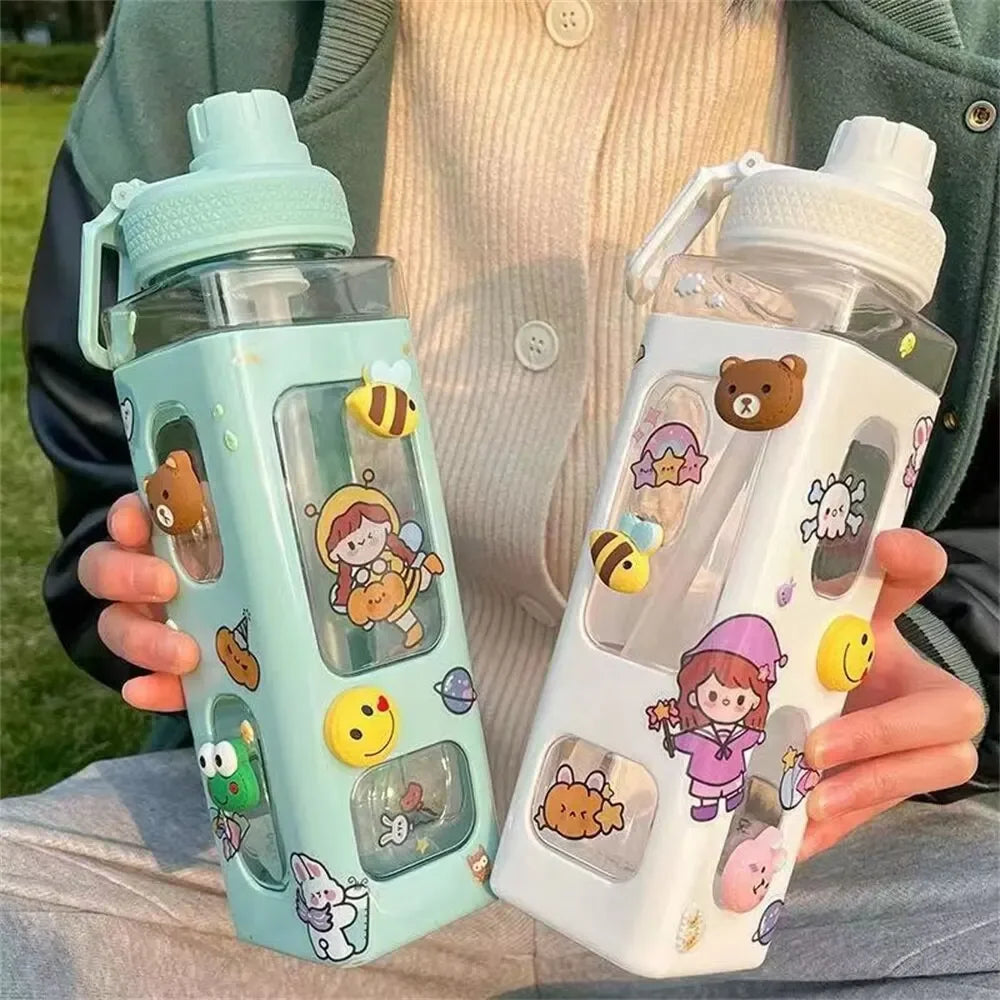 700ml Cute Bear Water Bottle – BPA-Free with Straw & Leak-Proof Design