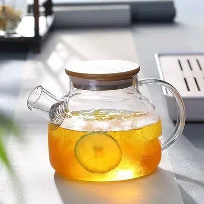 Heat-Resistant Glass Teapot – 1L & 1.8L with Wooden Lid & Removable Filter