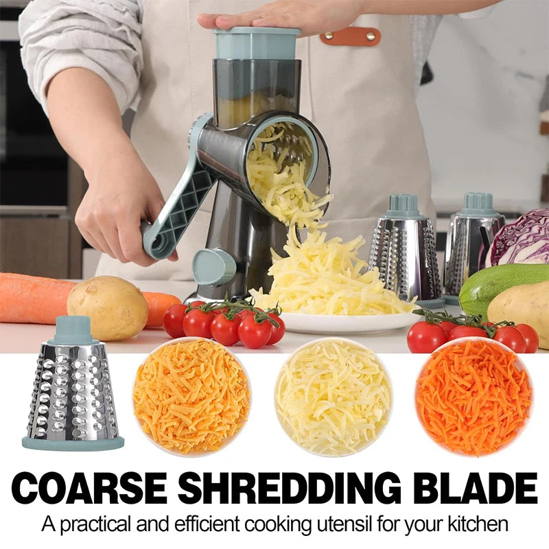 3-in-1 Rotary Cheese Grater – Versatile Manual Vegetable & Nut Shredder