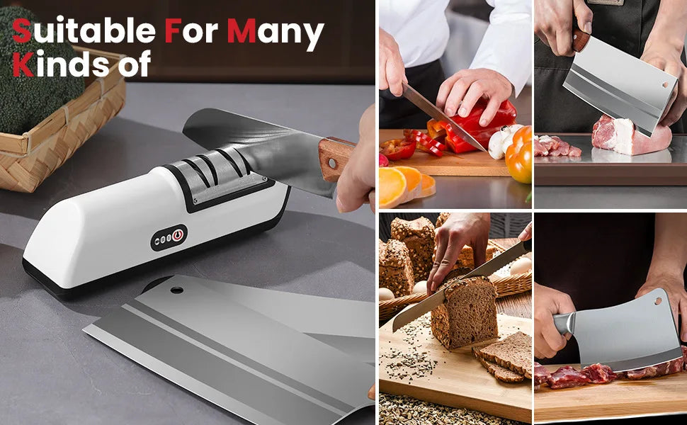 Multifunctional Electric Knife Sharpener – 4-Gear Automatic Sharpening for Kitchen Knives & Scissors