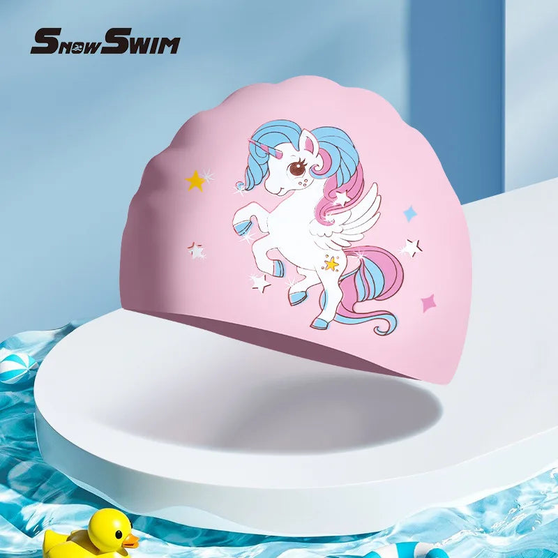 Cute Children's Swimming Cap – Long Hair-Friendly, Waterproof & Comfortable Fit