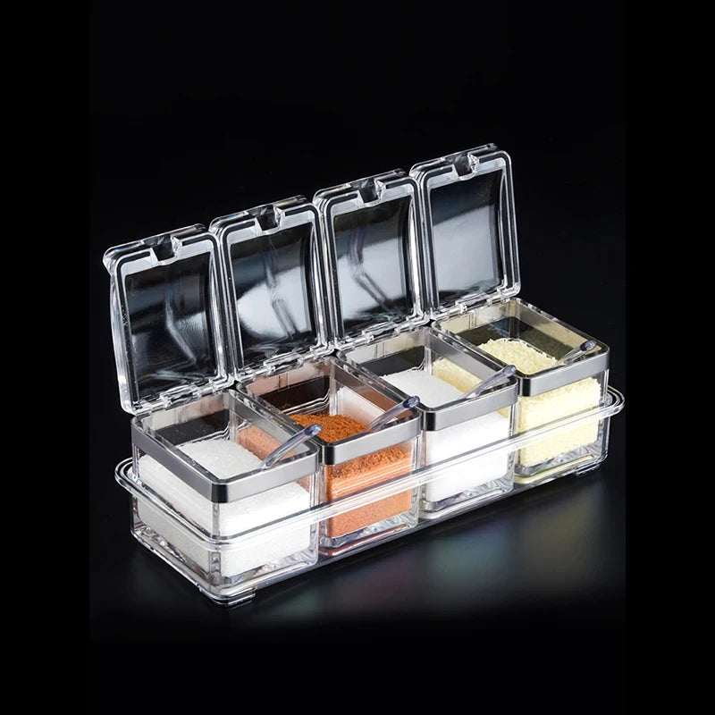 4-Piece Transparent Spice Storage Box Set – Keep Your Kitchen Organized