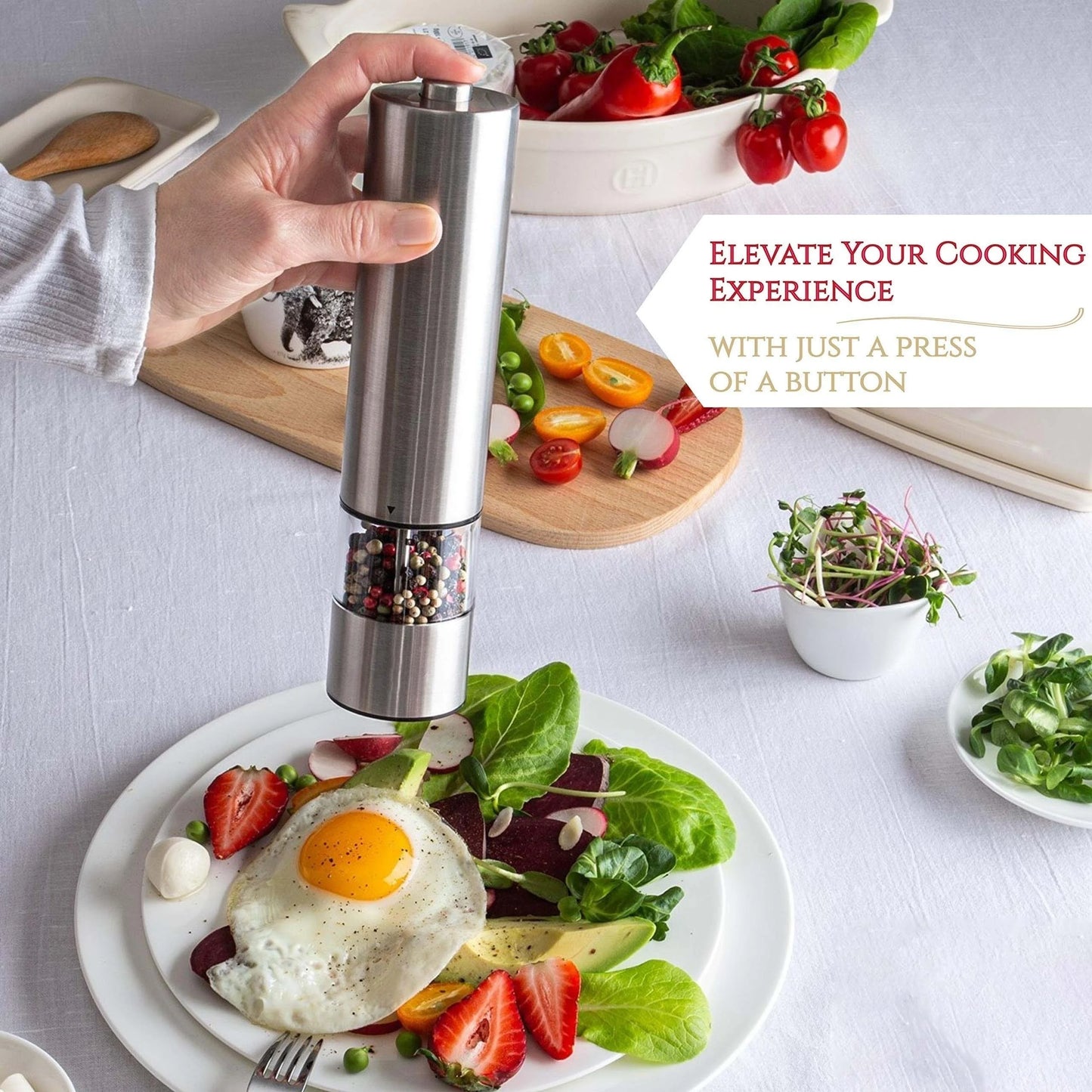 Electric Salt & Pepper Grinder Set – One-Handed Stainless Steel Spice Mill with LED Light