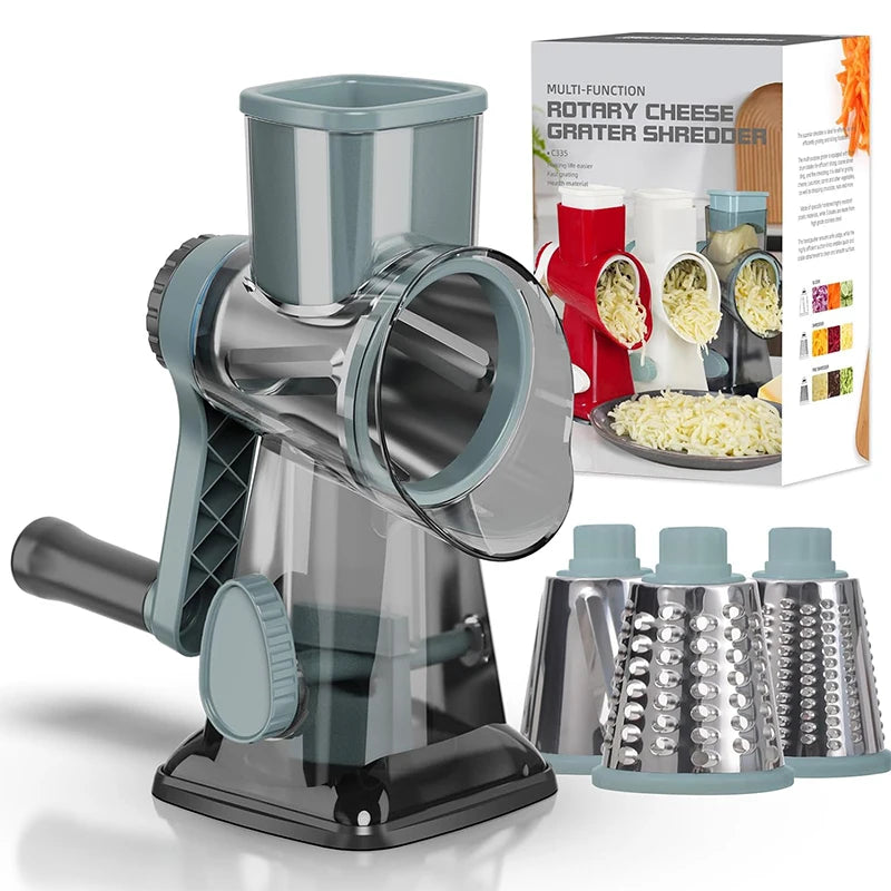 3-in-1 Rotary Cheese Grater – Versatile Manual Vegetable & Nut Shredder