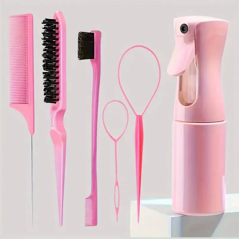 6pcs Professional Hair Brush Set – Teasing Comb, Rat Tail Comb & Edge Control Brush