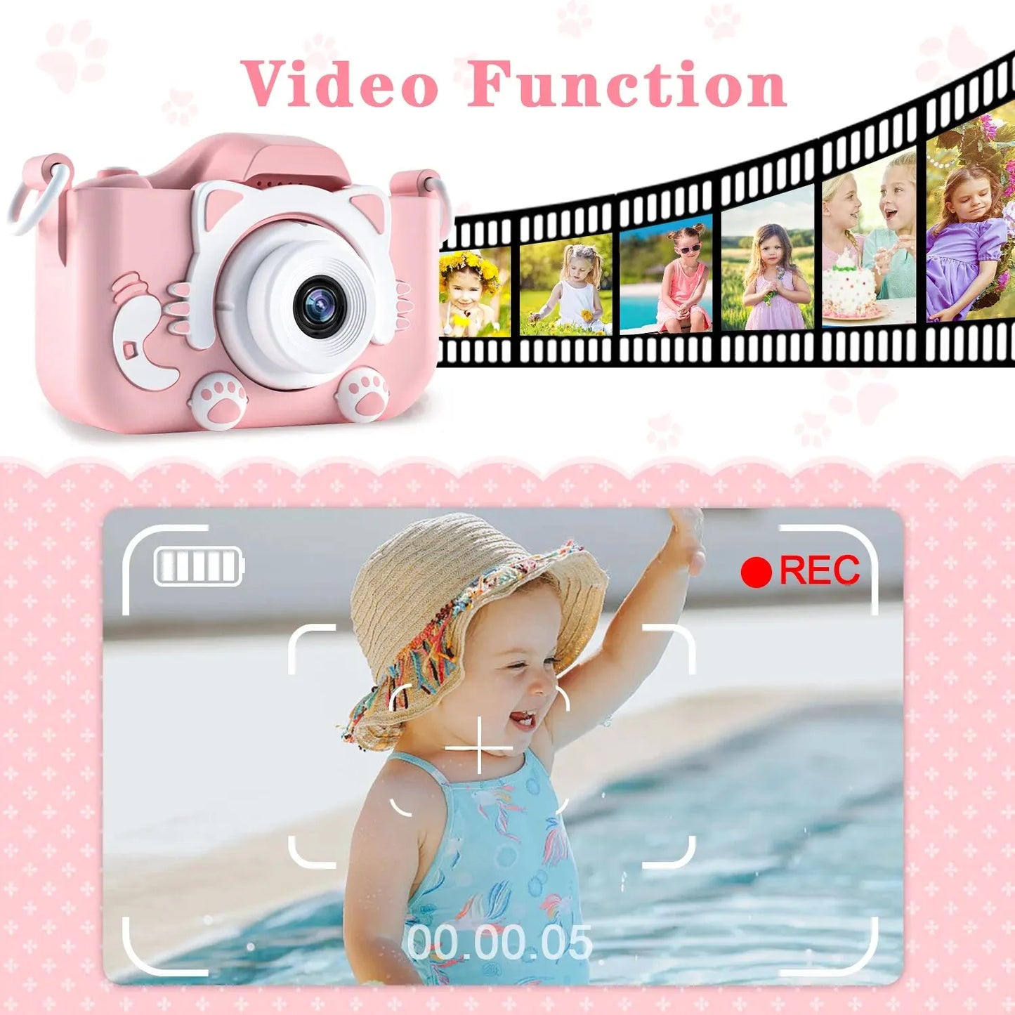 Kids Digital Camera – 1080P HD Rechargeable Toy Camera with Silicone Case, Dual Lens, 8X Zoom & Fun Filters – Perfect Gift for Boys & Girls