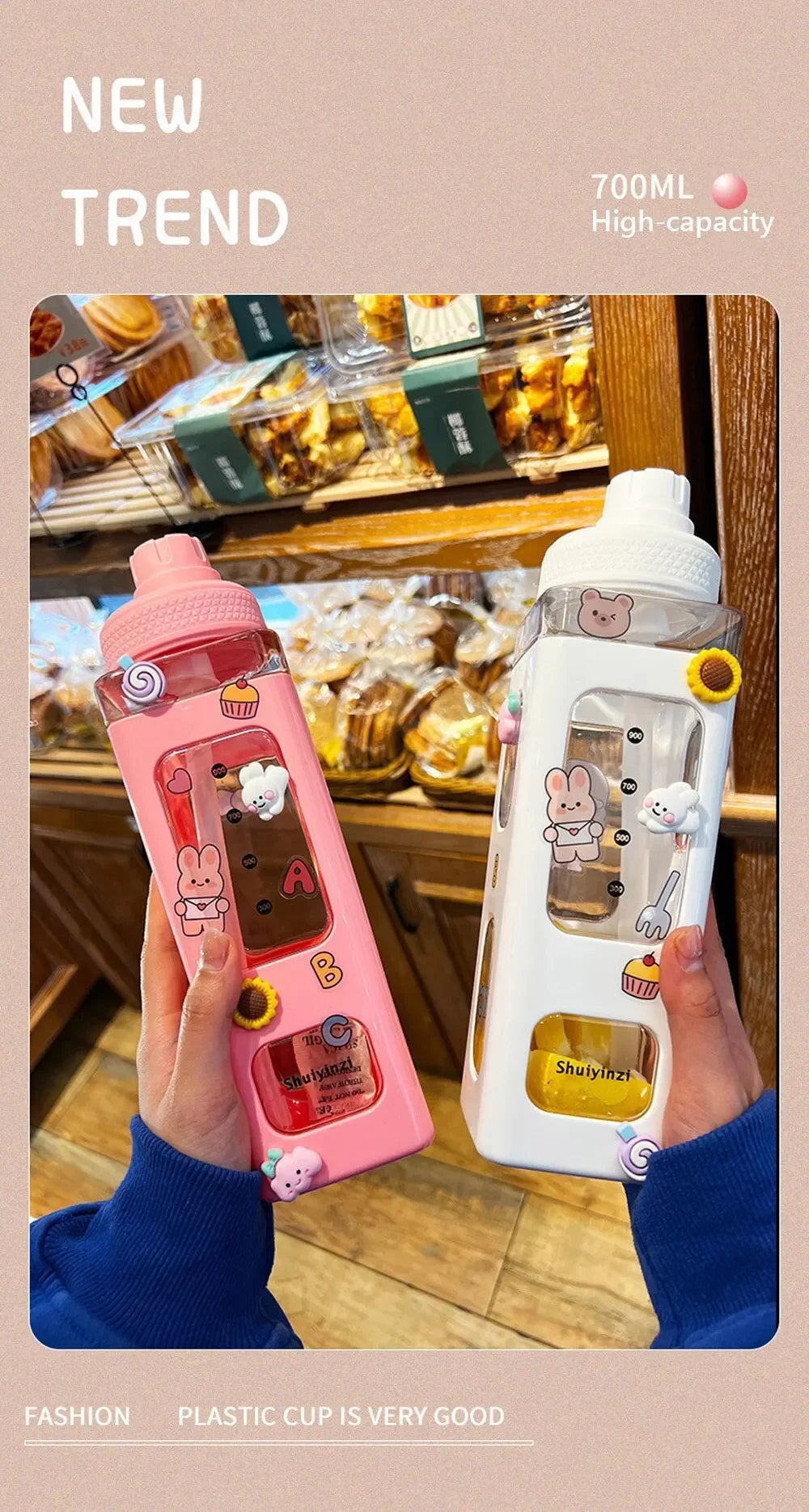 700ml Cute Bear Water Bottle – BPA-Free with Straw & Leak-Proof Design