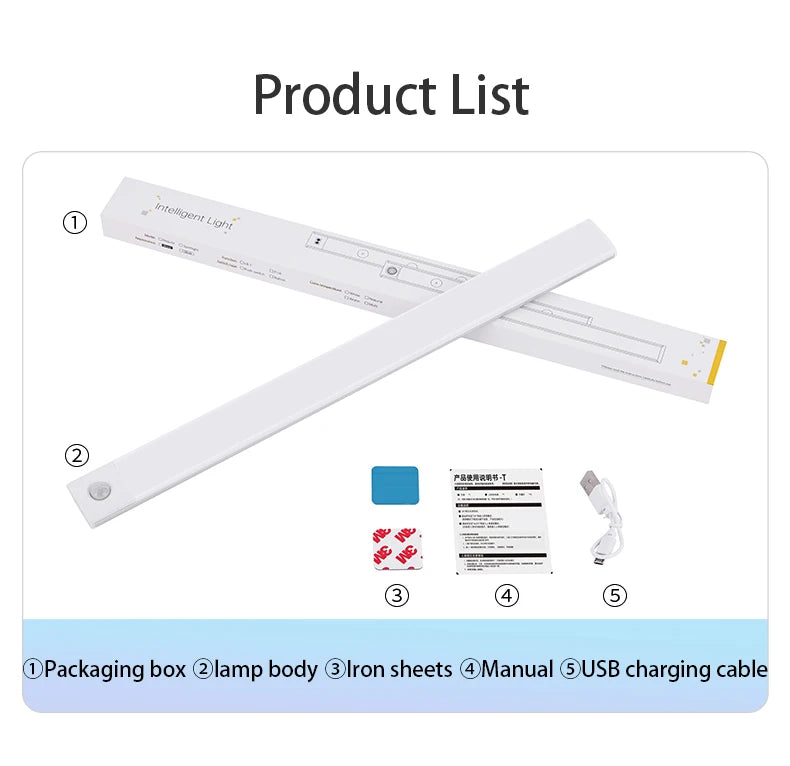 LED Cabinet Light USB Type-C Rechargeable Motion Sensor Led Lamp for Kitchen Wardrobe Cabinet Lighting 20cm/30cm/40cm/50cm/60cm