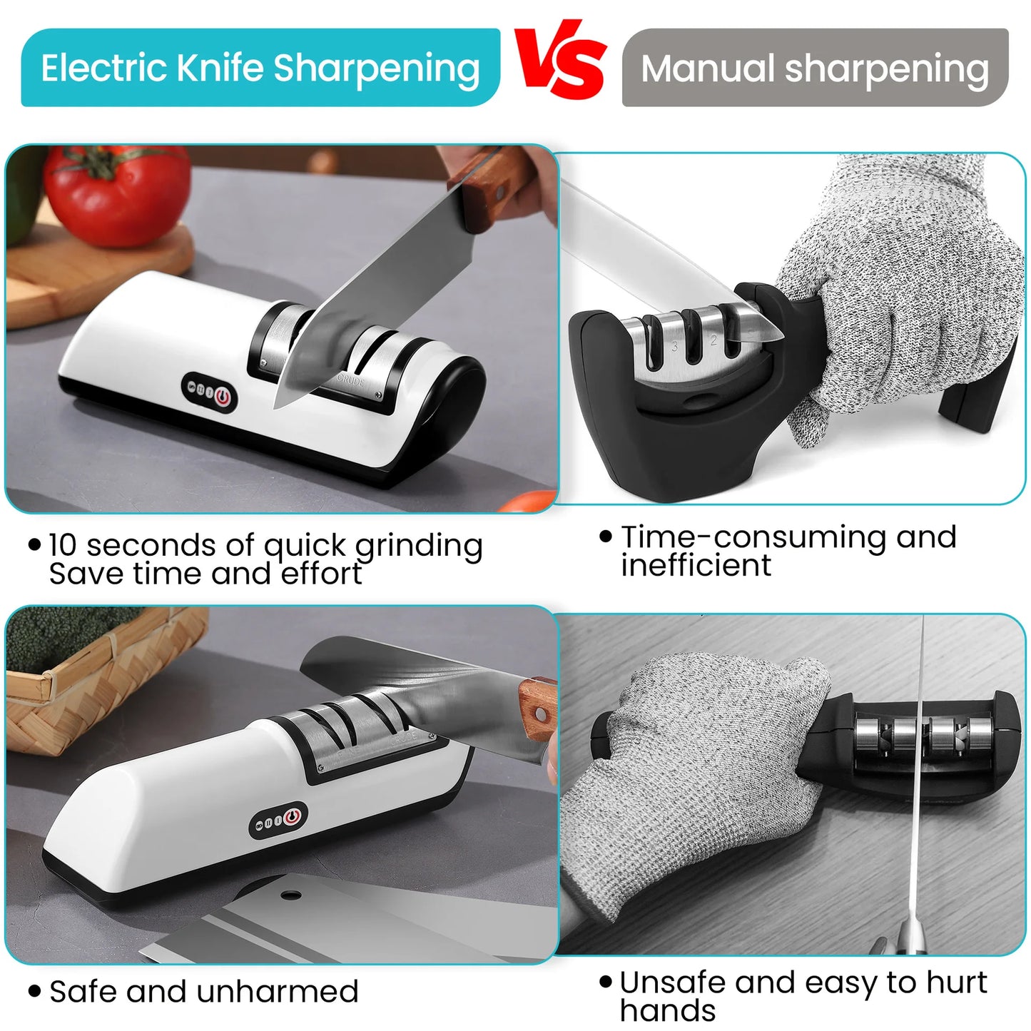 Multifunctional Electric Knife Sharpener – 4-Gear Automatic Sharpening for Kitchen Knives & Scissors