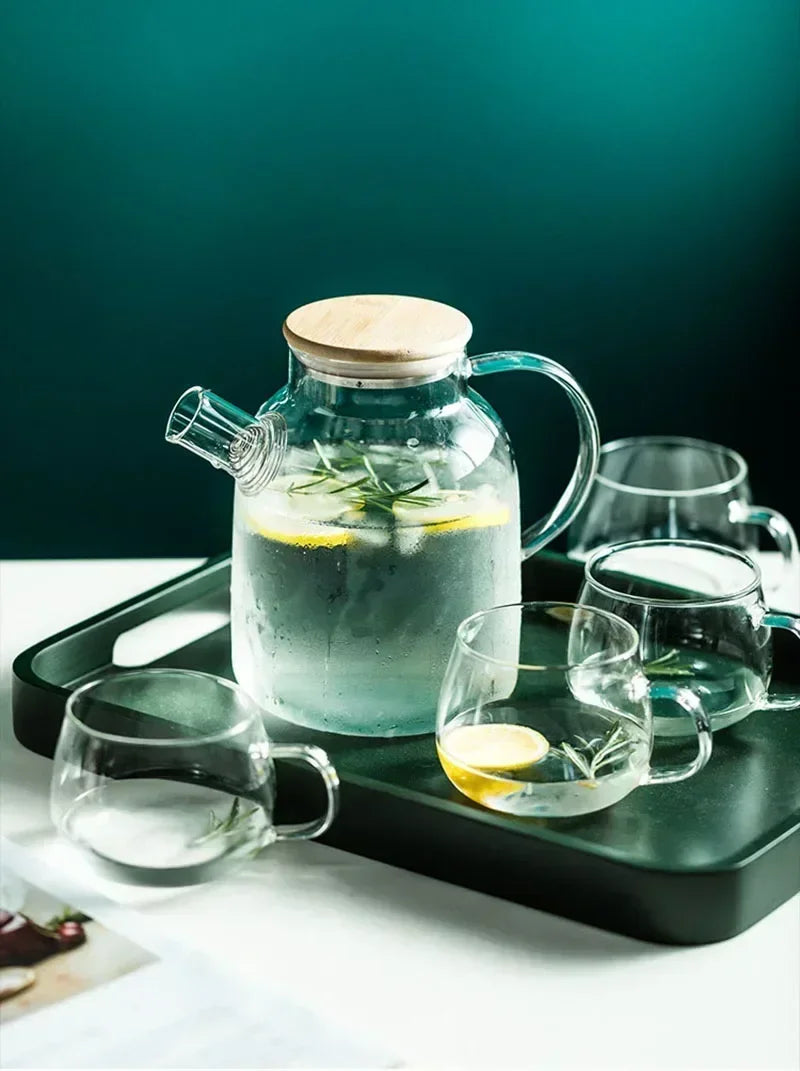 Heat-Resistant Glass Teapot – 1L & 1.8L with Wooden Lid & Removable Filter