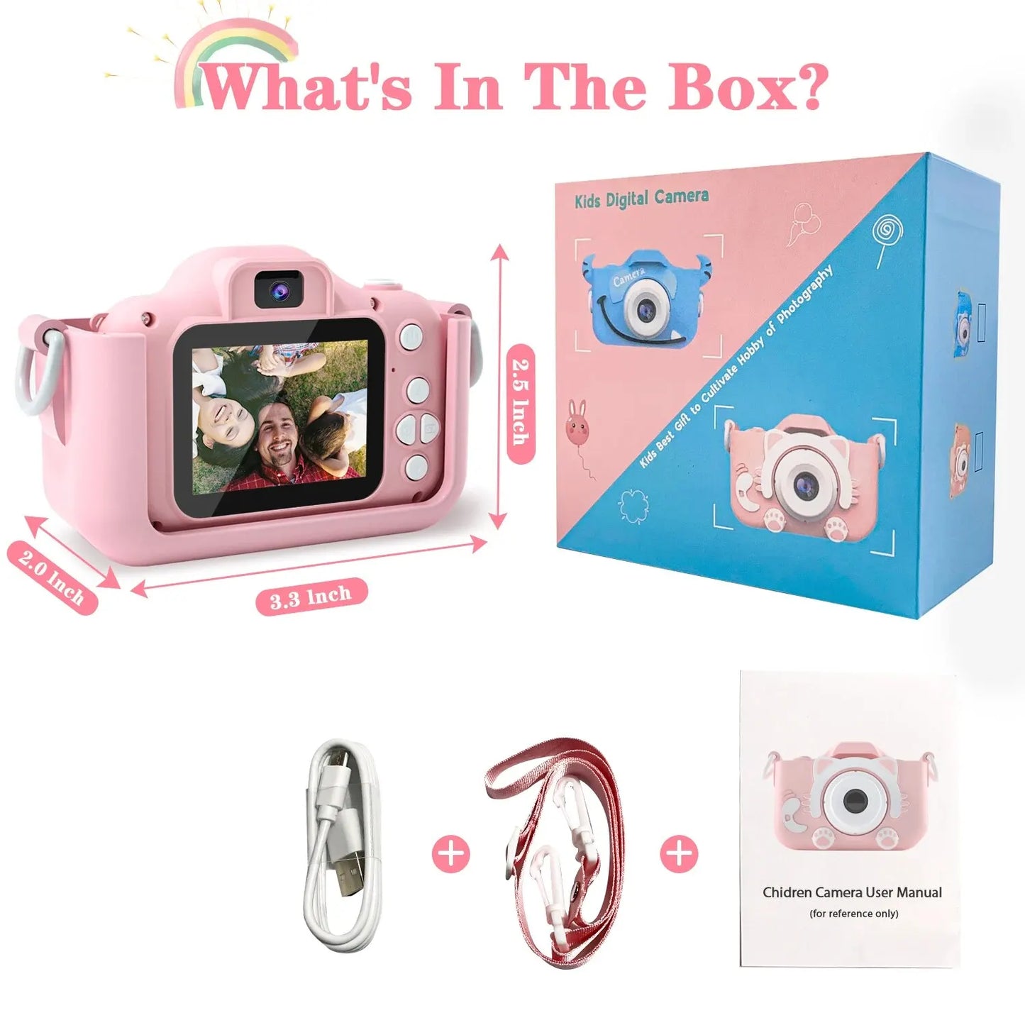 Kids Digital Camera – 1080P HD Rechargeable Toy Camera with Silicone Case, Dual Lens, 8X Zoom & Fun Filters – Perfect Gift for Boys & Girls