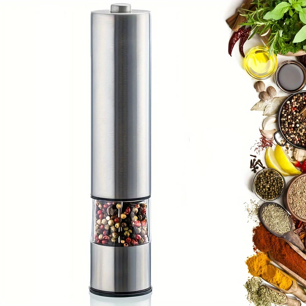 Electric Salt & Pepper Grinder Set – One-Handed Stainless Steel Spice Mill with LED Light